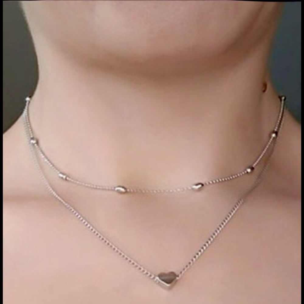 Two layer heart chain necklace in silver. - Picture 2 of 2